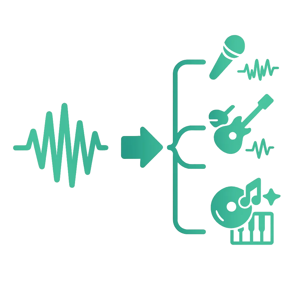 Illustration of AI Stem Splitter separating audio tracks